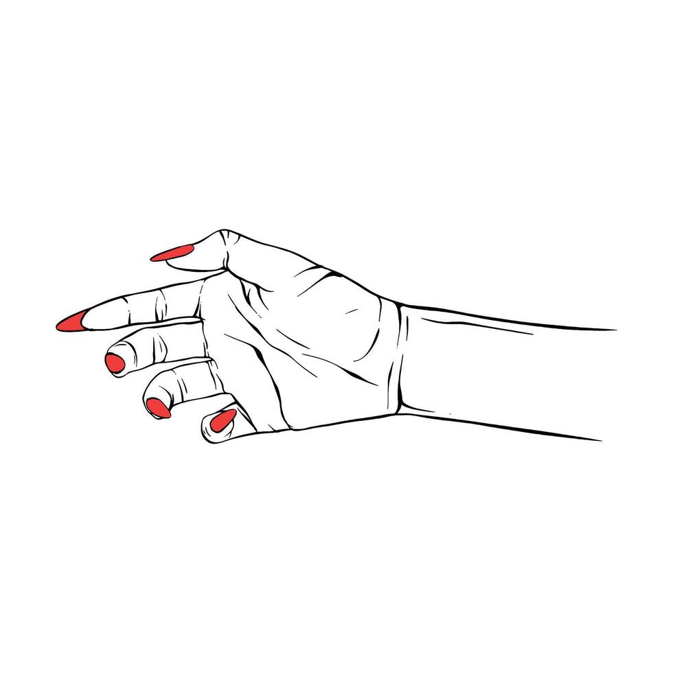 Long red nails hand drawn gesture sketch vector illustration line art