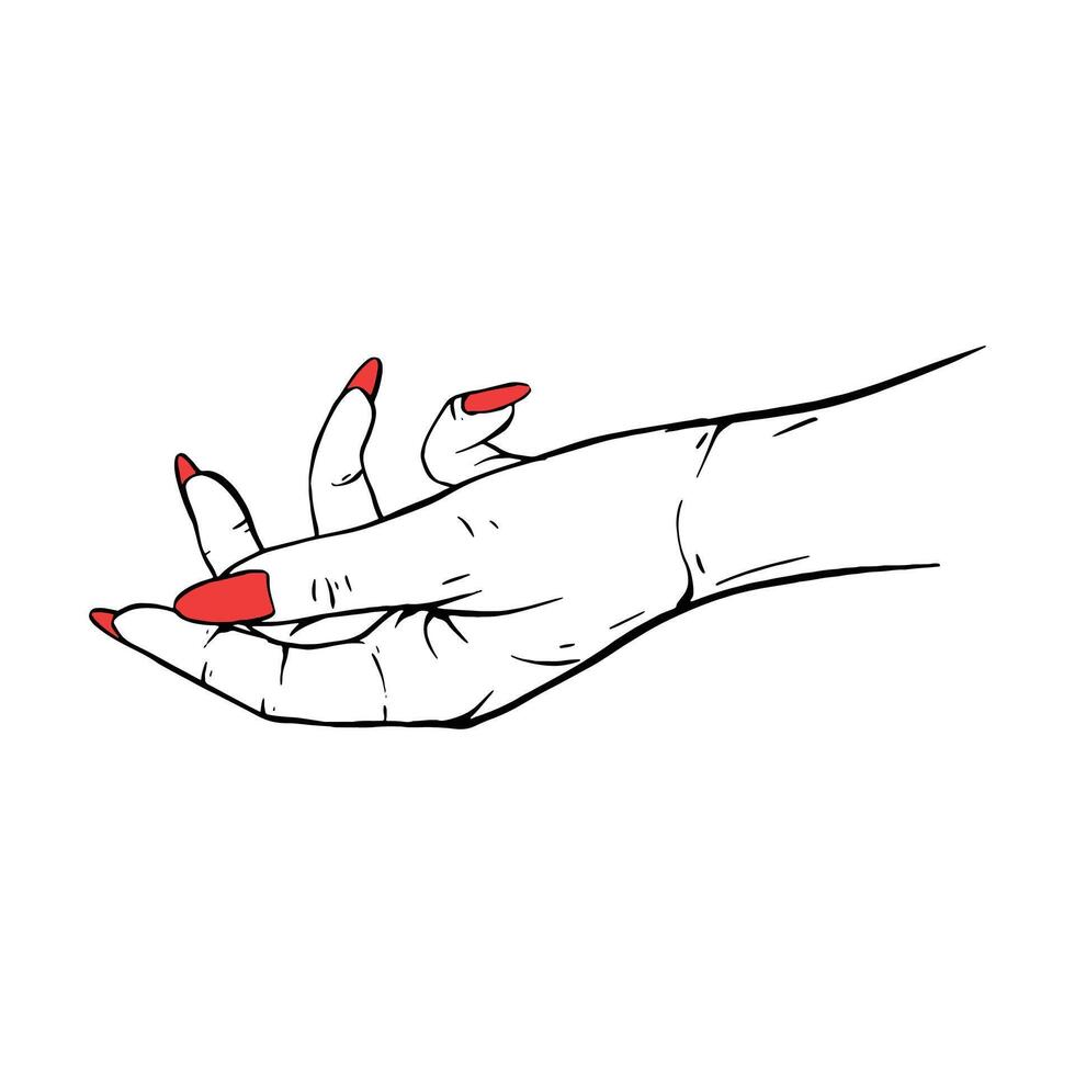 Long red nails hand drawn gesture sketch vector illustration line art