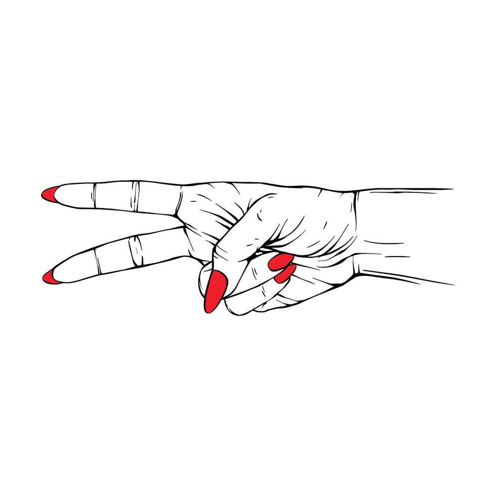 Long red nails hand drawn gesture sketch vector illustration line art