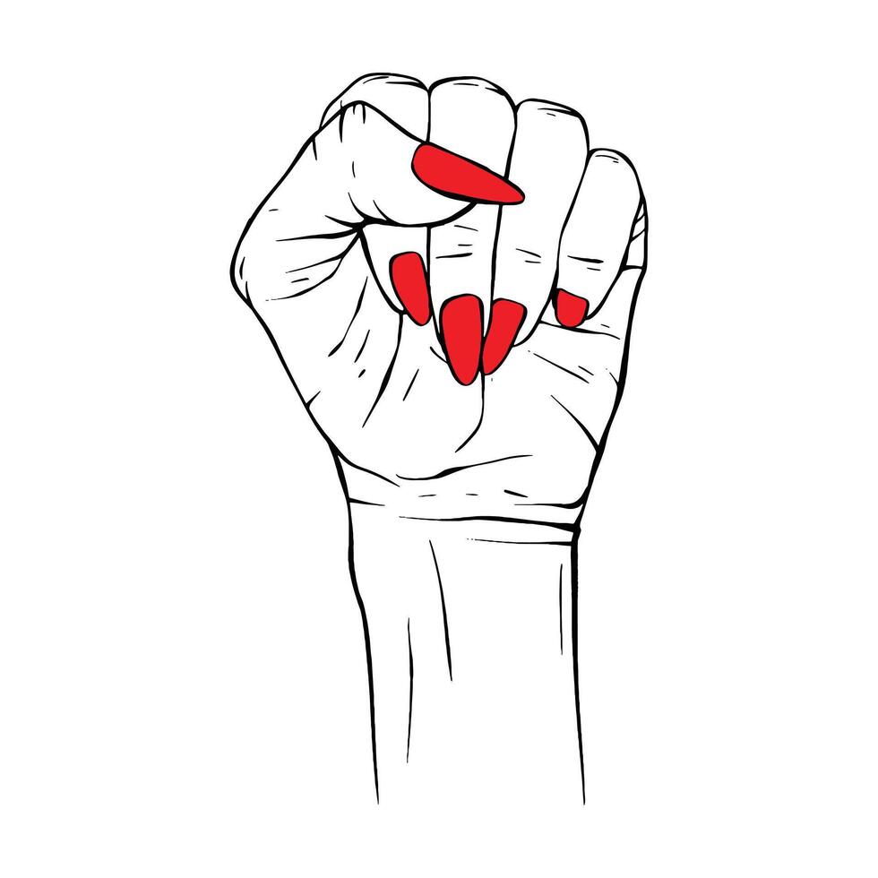 Long red nails hand drawn gesture sketch vector illustration line art