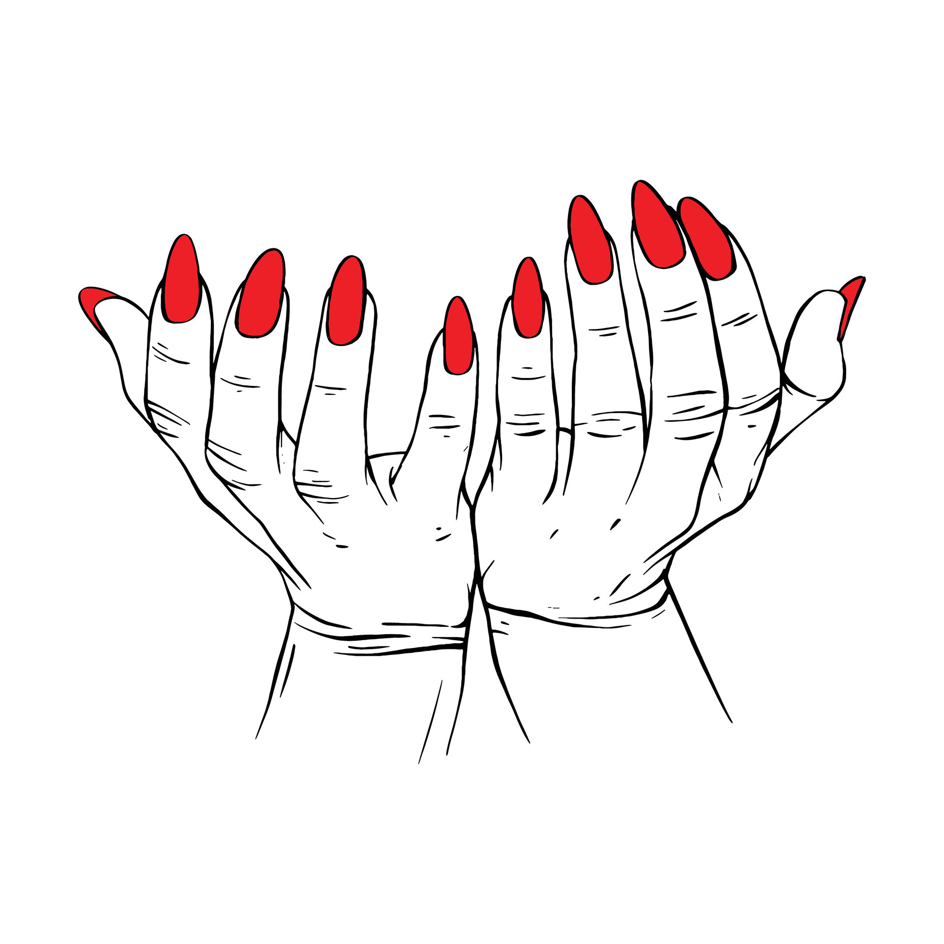 Long red nails hand drawn gesture sketch vector illustration line art ...