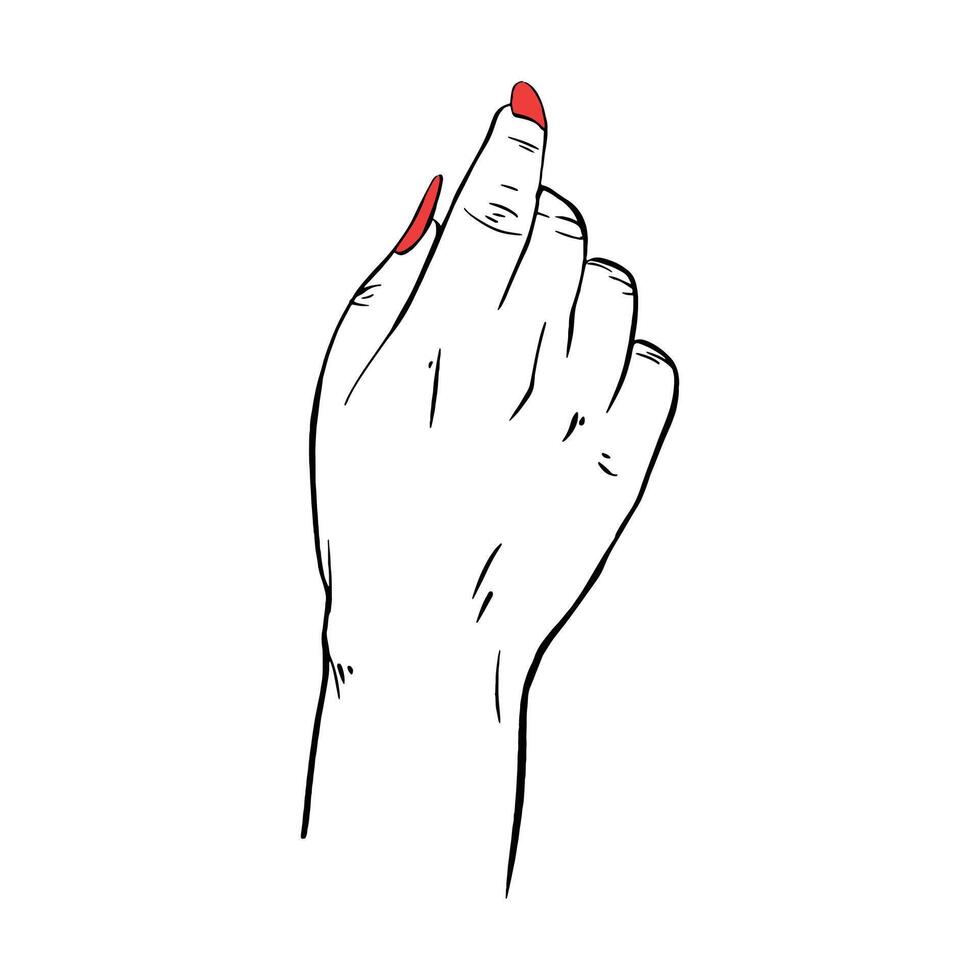 Long red nails hand drawn gesture sketch vector illustration line art