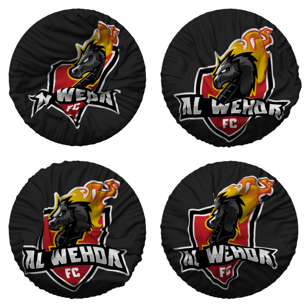 Al Wehda Football Club Flag in Round Shape Isolated with Four Different Waving Style, Bump Texture, 3D Rendering png