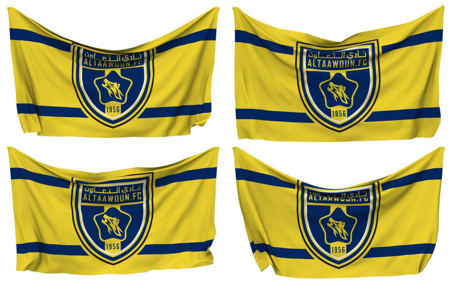 Al Taawoun Football Club Pinned Flag from Corners, Isolated with Different Waving Variations, 3D Rendering png