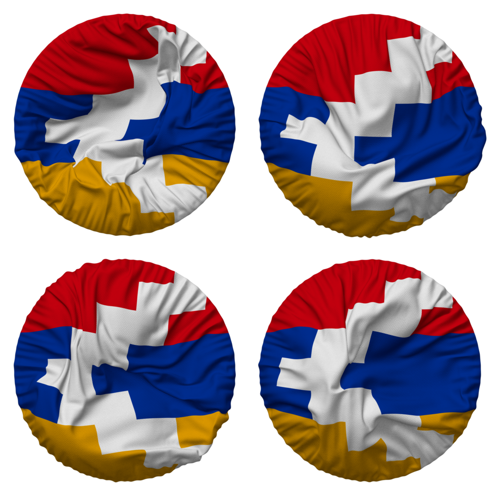 Artsakh Flag in Round Shape Isolated with Four Different Waving Style, Bump Texture, 3D Rendering png
