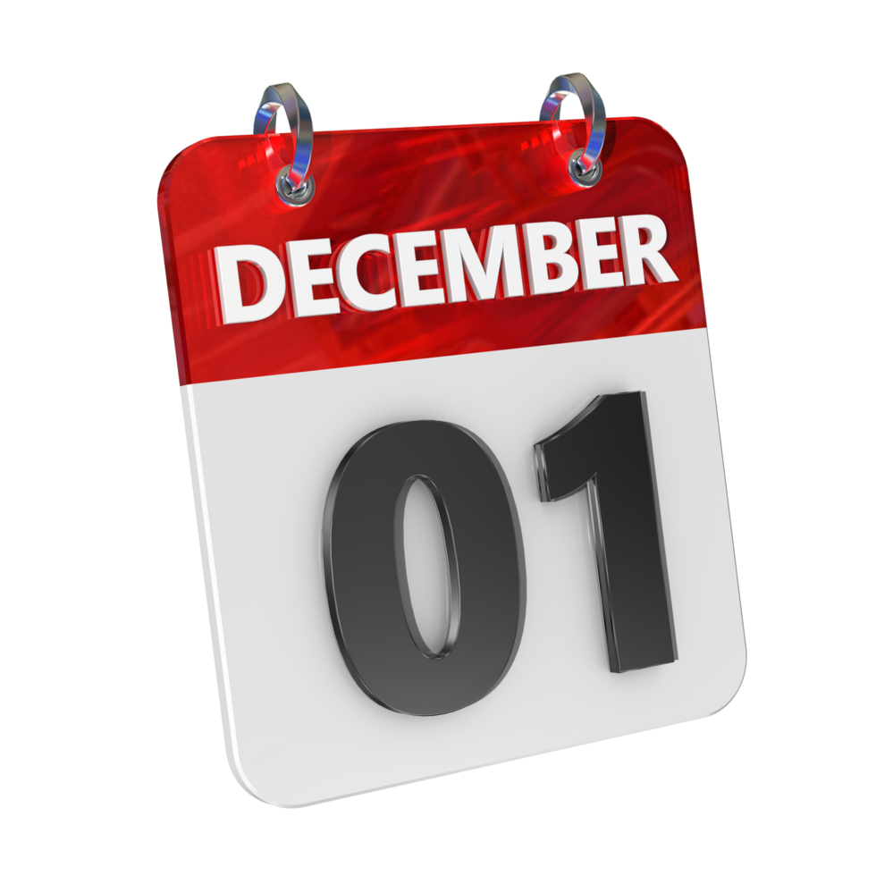 December 1 Date 3D Icon Isolated, Shiny and Glossy 3D Rendering, Month Date Day Name, Schedule, History png
