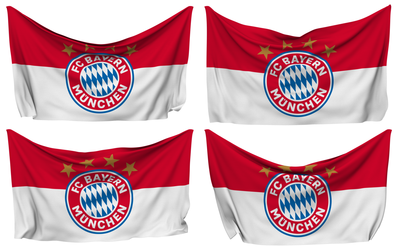 Fubball Club Bayern Munchen e V, FCB Pinned Flag from Corners, Isolated with Different Waving Variations, 3D Rendering png
