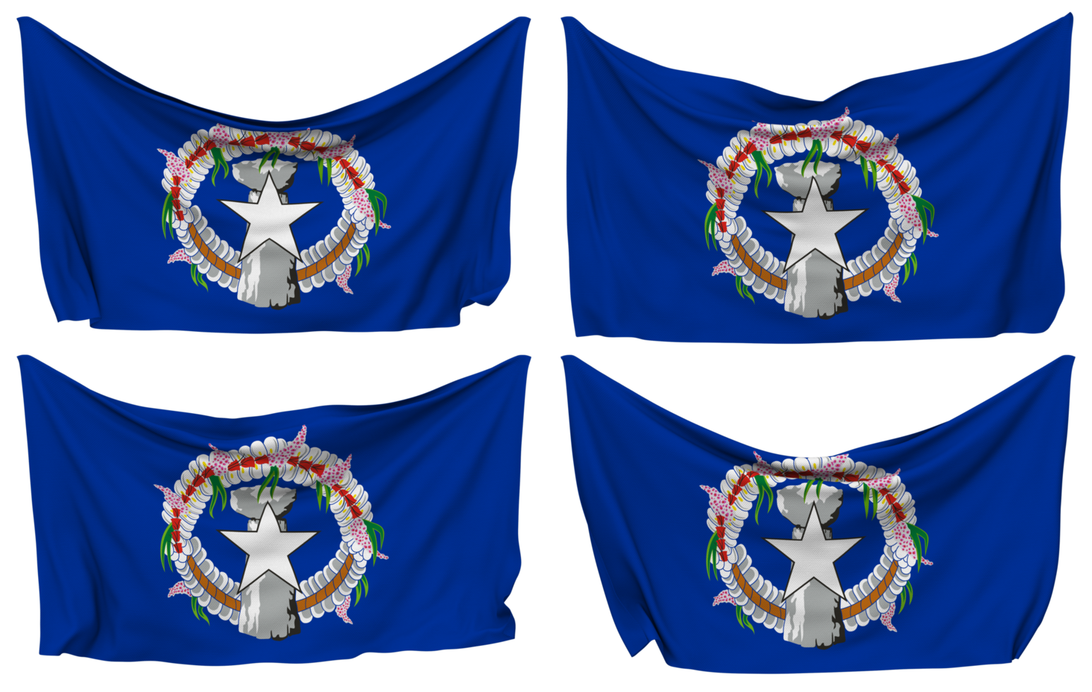 Northern Mariana Islands Pinned Flag from Corners, Isolated with Different Waving Variations, 3D Rendering png