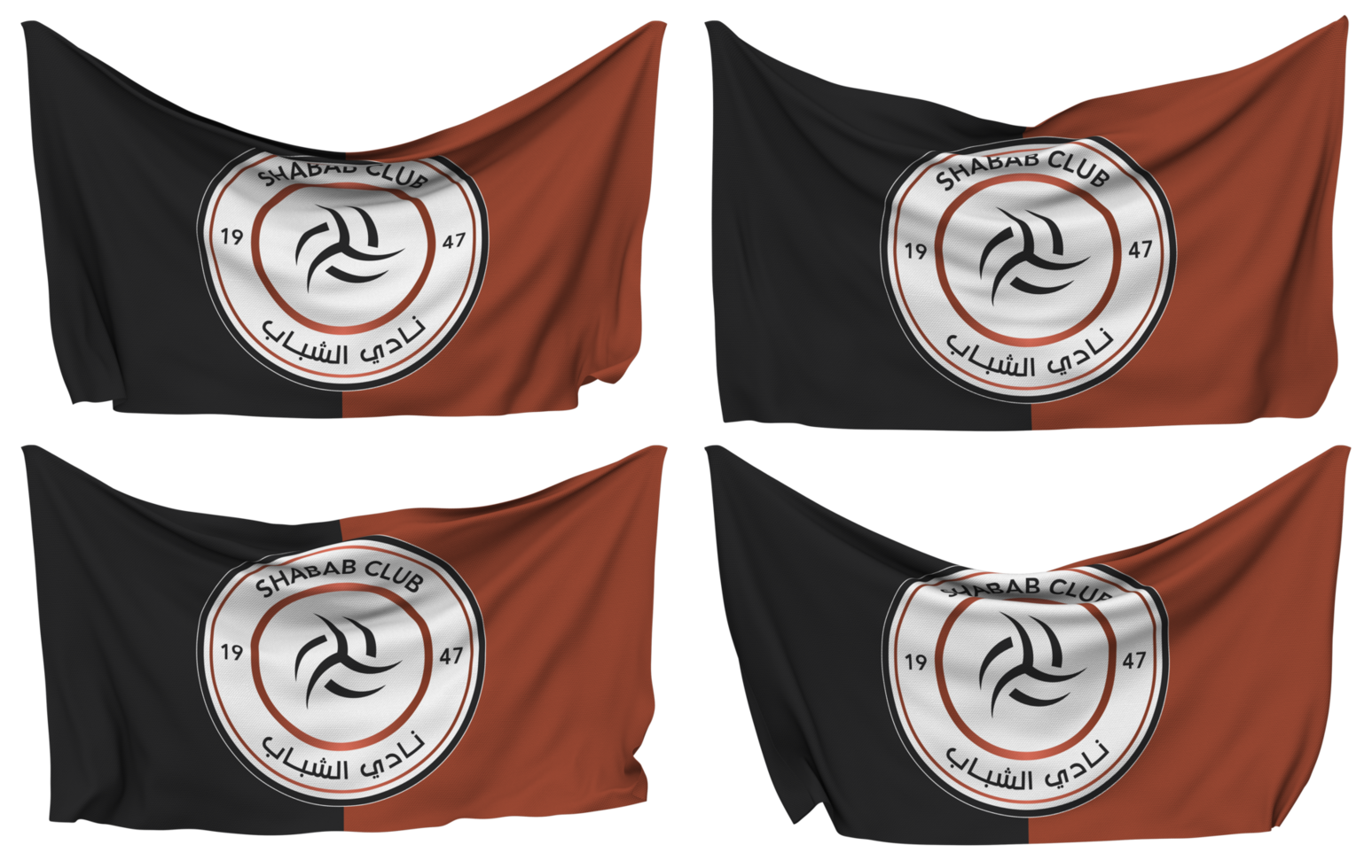 Al Shabab Football Club Pinned Flag from Corners, Isolated with Different Waving Variations, 3D Rendering png