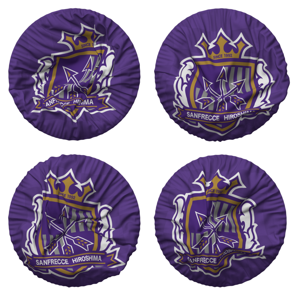 Sanfrecce Hiroshima Flag in Round Shape Isolated with Four Different Waving Style, Bump Texture, 3D Rendering png