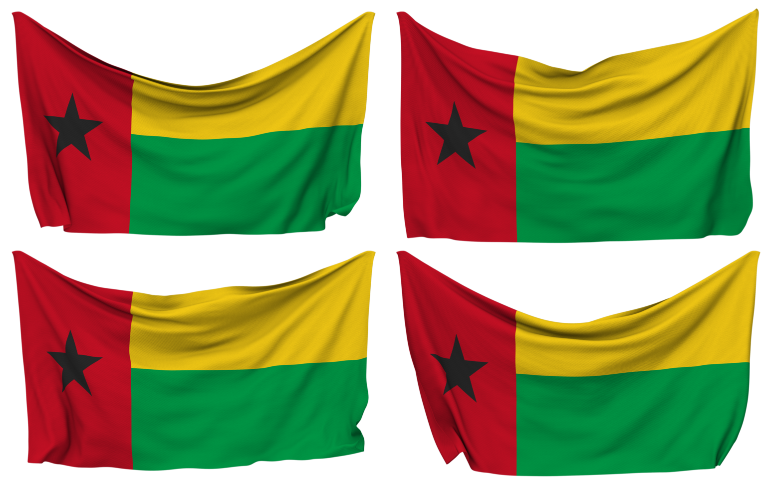 Guinea Bissau Pinned Flag from Corners, Isolated with Different Waving Variations, 3D Rendering png