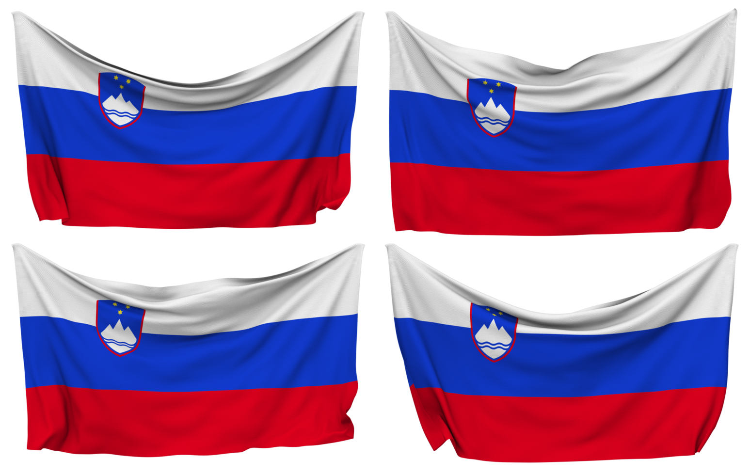 Slovenia Pinned Flag from Corners, Isolated with Different Waving Variations, 3D Rendering png