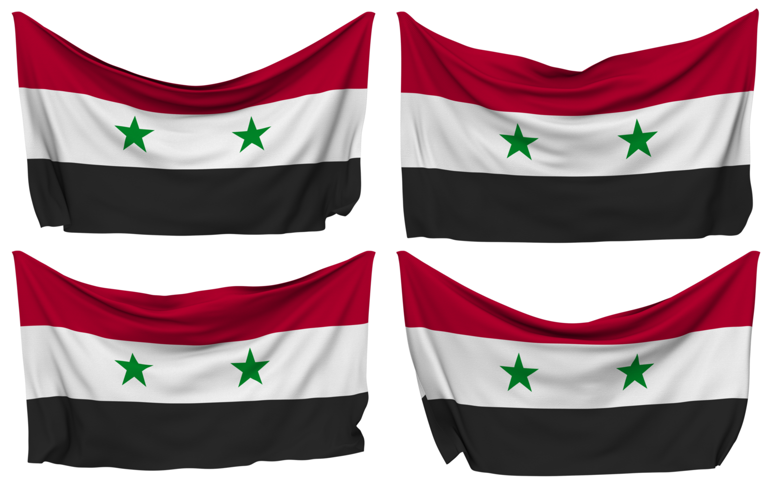 Syria Pinned Flag from Corners, Isolated with Different Waving Variations, 3D Rendering png