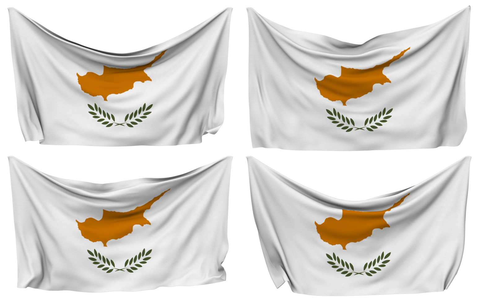 Cyprus Pinned Flag from Corners, Isolated with Different Waving Variations, 3D Rendering png