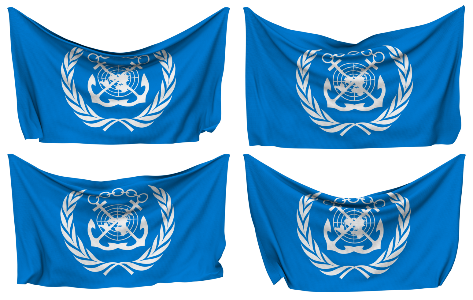 International Maritime Organization, IMO Pinned Flag from Corners, Isolated with Different Waving Variations, 3D Rendering png