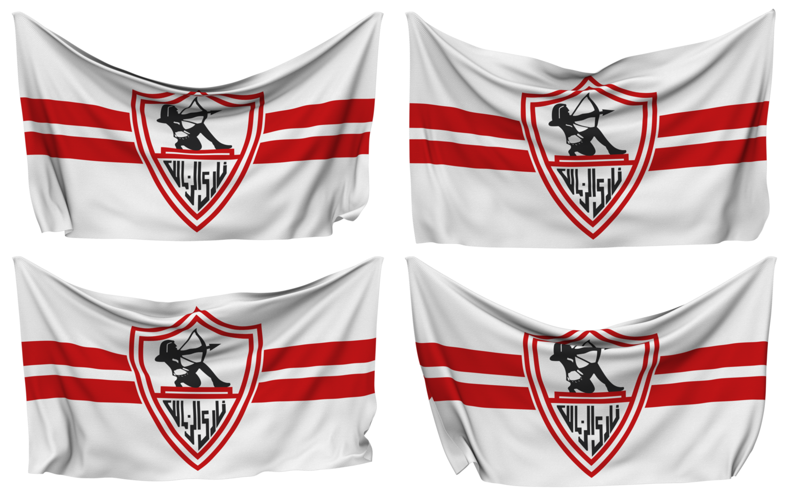Zamalek Sporting Club Pinned Flag from Corners, Isolated with Different Waving Variations, 3D Rendering png