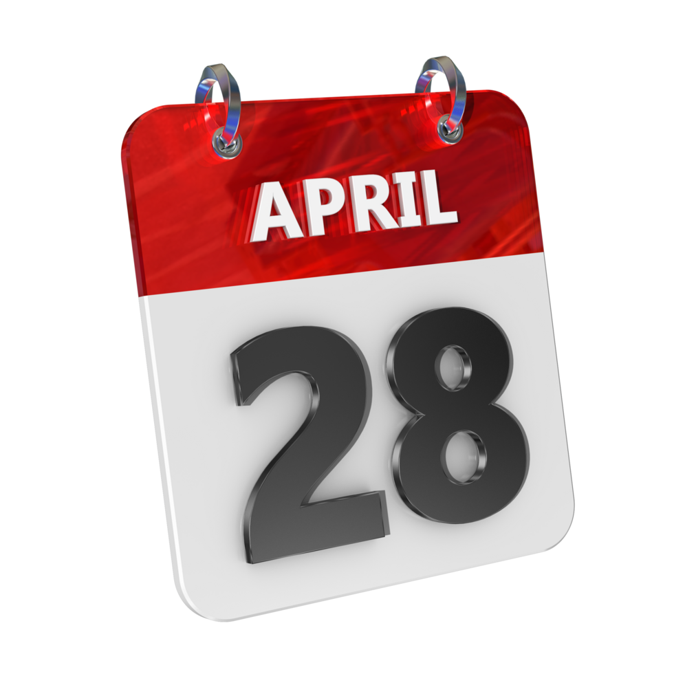 April 28 Date 3D Icon Isolated, Shiny and Glossy 3D Rendering, Month Date Day Name, Schedule, History png