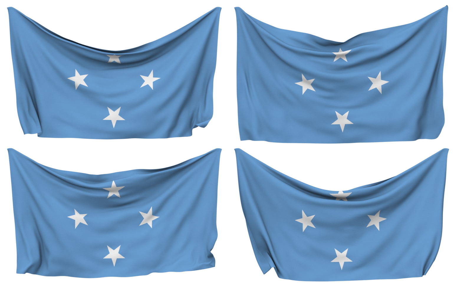 Federated States of Micronesia Pinned Flag from Corners, Isolated with Different Waving Variations, 3D Rendering png