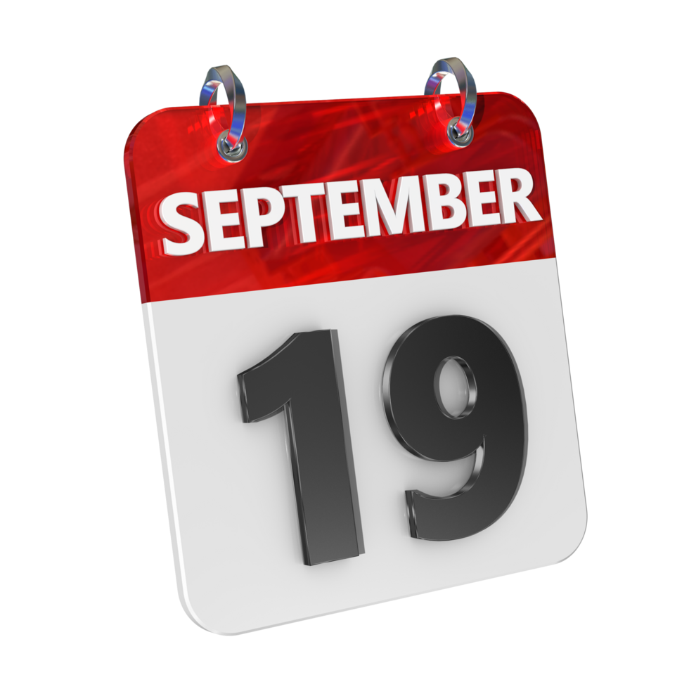 September 19 Date 3D Icon Isolated, Shiny and Glossy 3D Rendering, Month Date Day Name, Schedule, History png