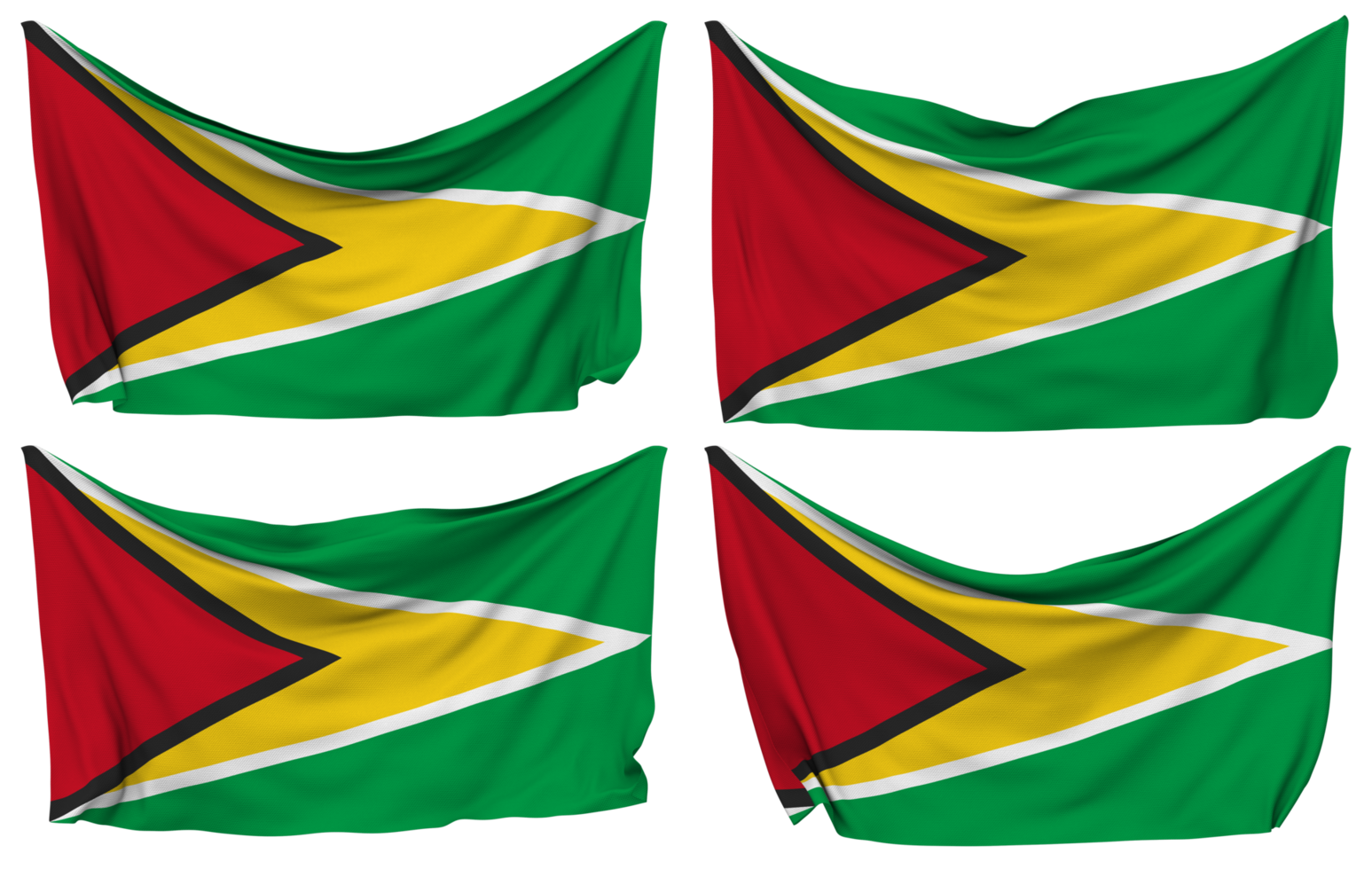 Guyana Pinned Flag from Corners, Isolated with Different Waving Variations, 3D Rendering png
