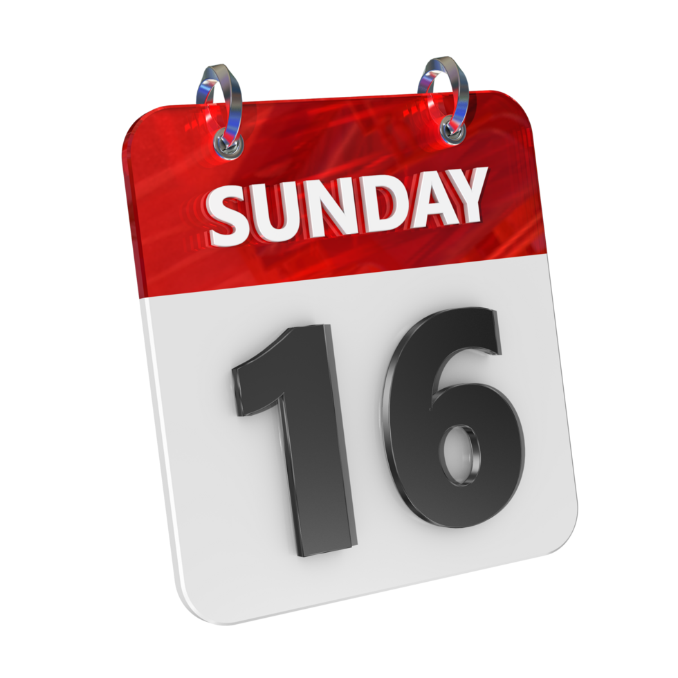 Sunday 16 Date 3D Icon Isolated, Shiny and Glossy 3D Rendering, Month Date Day Name, Schedule, History png