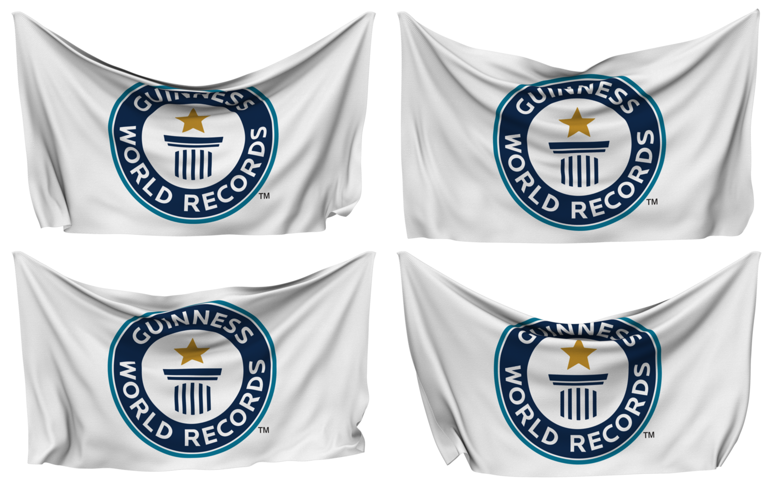 Guinness World Records Pinned Flag from Corners, Isolated with Different Waving Variations, 3D Rendering png