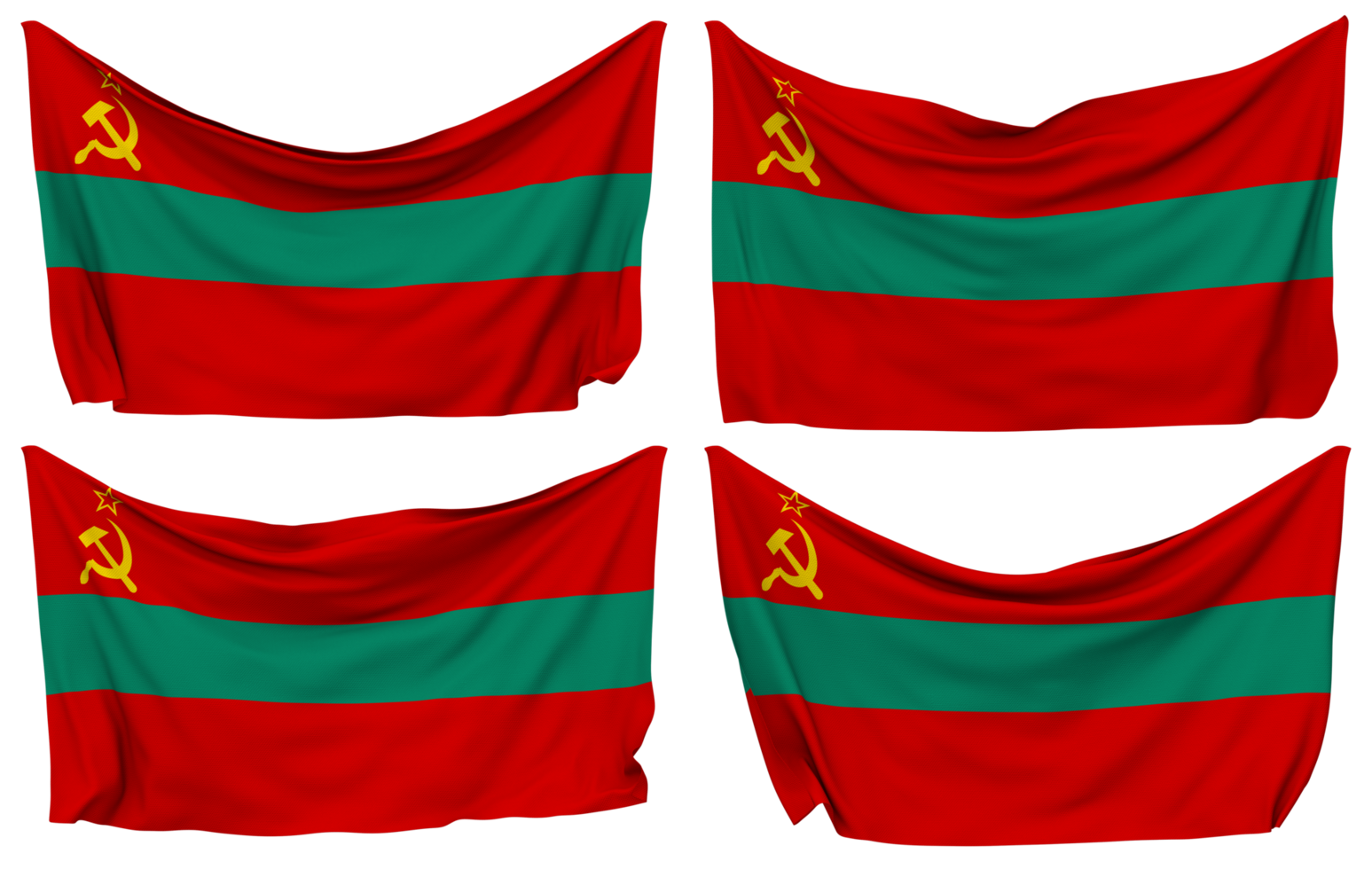 Transnistria Pinned Flag from Corners, Isolated with Different Waving Variations, 3D Rendering png