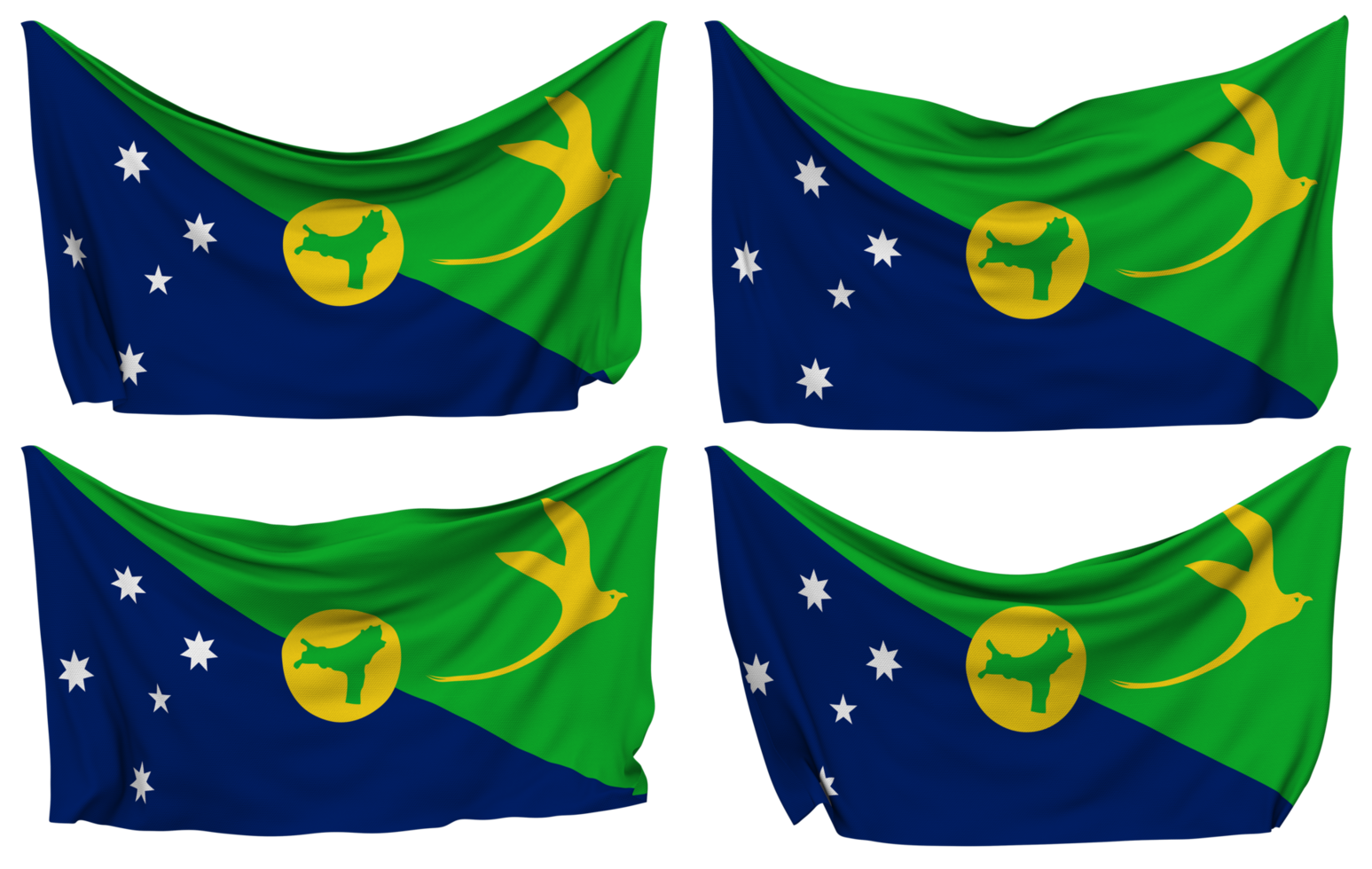 Territory of Christmas Island Pinned Flag from Corners, Isolated with Different Waving Variations, 3D Rendering png