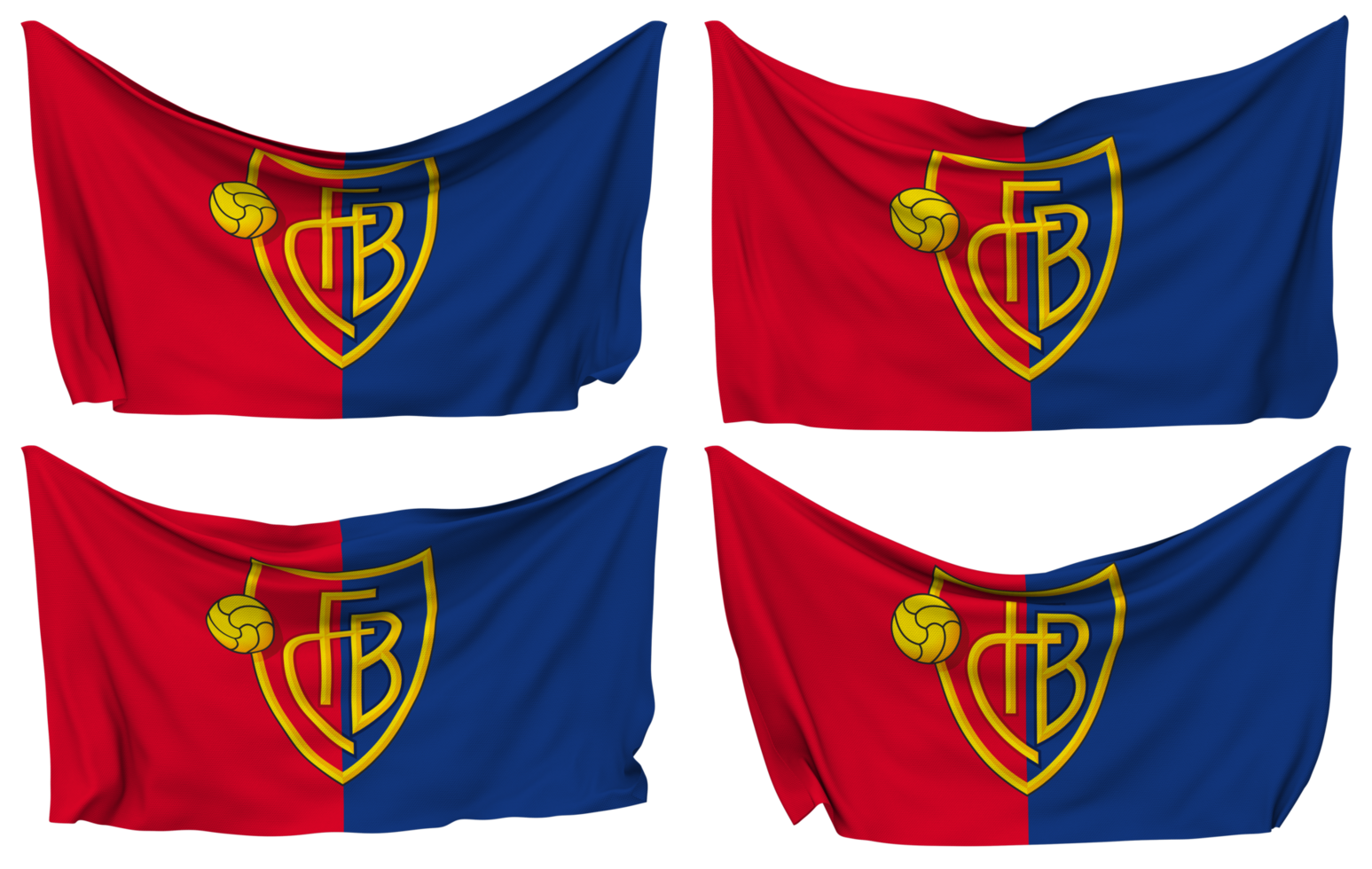 Fussball Club Basel 1893, FCB Pinned Flag from Corners, Isolated with Different Waving Variations, 3D Rendering png