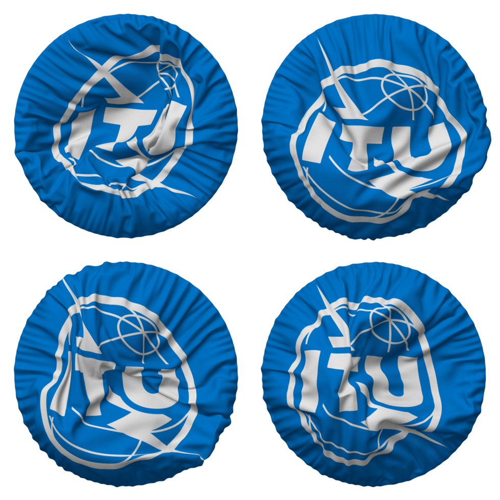 International Telecommunication Union, ITU Flag in Round Shape Isolated with Four Different Waving Style, Bump Texture, 3D Rendering png