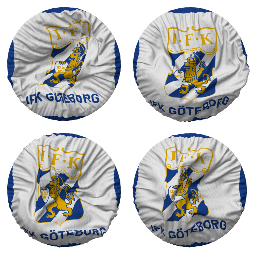 Idrottsforeningen Kamraterna Goteborg, IFK Goteborg Fotboll Flag in Round Shape Isolated with Four Different Waving Style, Bump Texture, 3D Rendering png