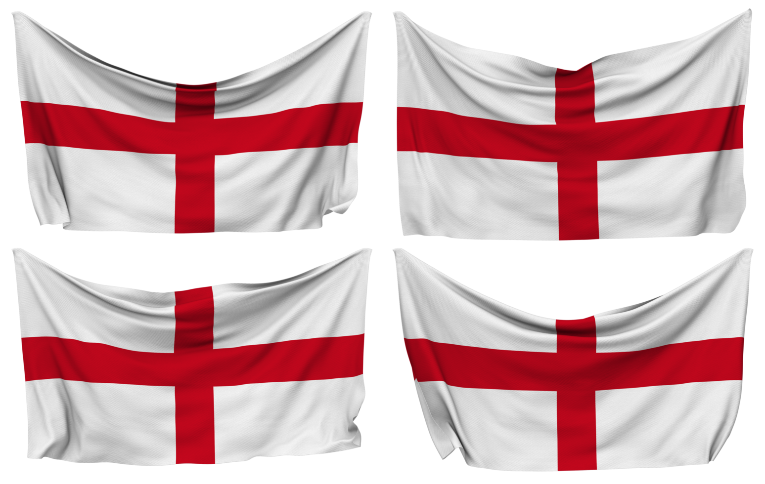 England Pinned Flag from Corners, Isolated with Different Waving Variations, 3D Rendering png