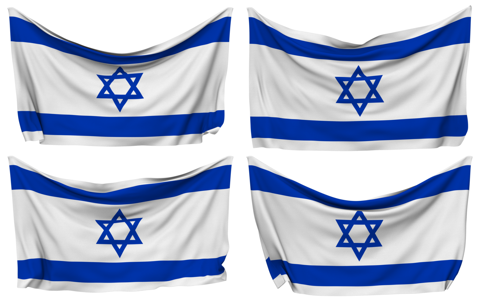 Israel festgesteckt Flagge von Ecken, isoliert mit anders winken Variationen, 3d Rendern png