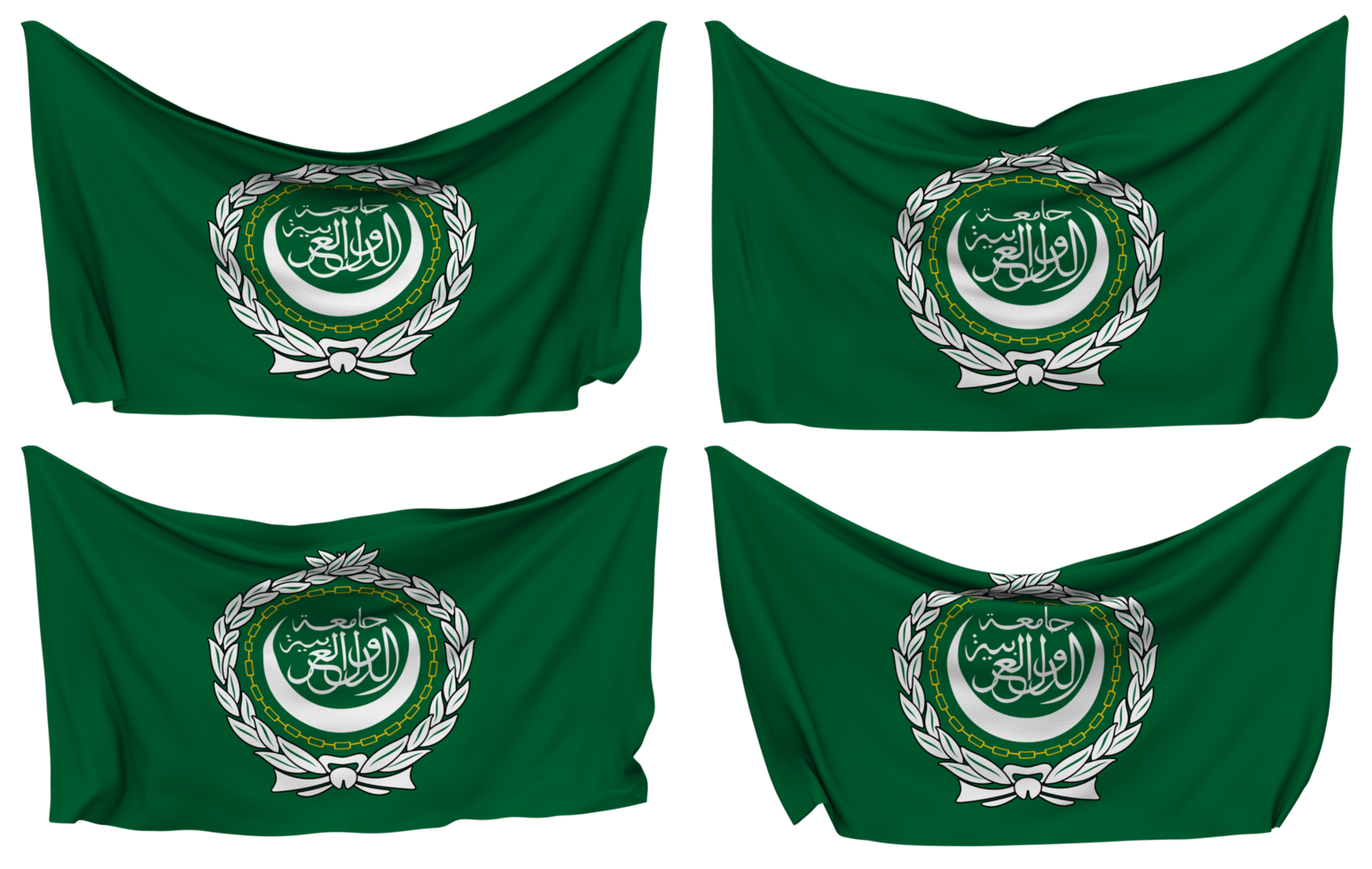 Arab League Pinned Flag from Corners, Isolated with Different Waving Variations, 3D Rendering png