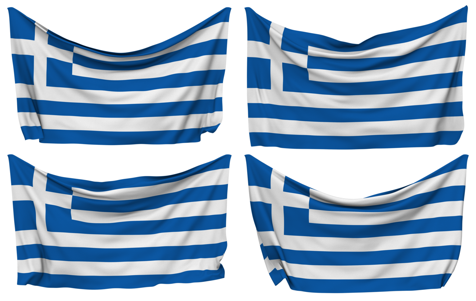 Greece Pinned Flag from Corners, Isolated with Different Waving Variations, 3D Rendering png