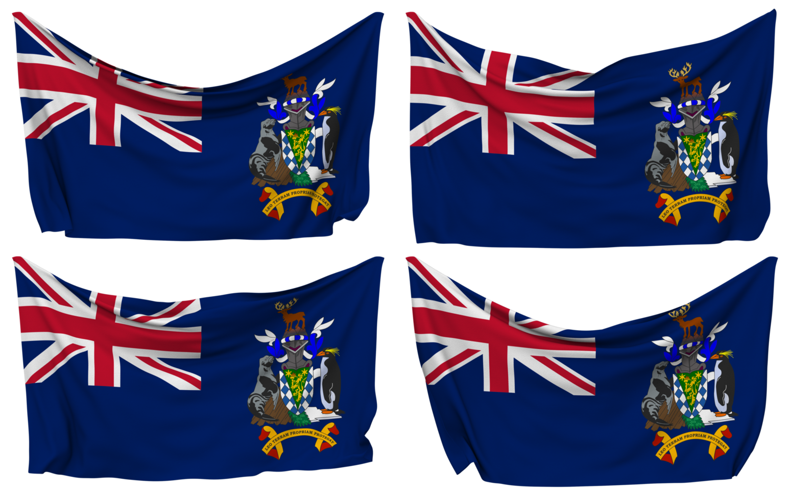 South Georgia and the South Sandwich Islands, SGSSI Pinned Flag from Corners, Isolated with Different Waving Variations, 3D Rendering png
