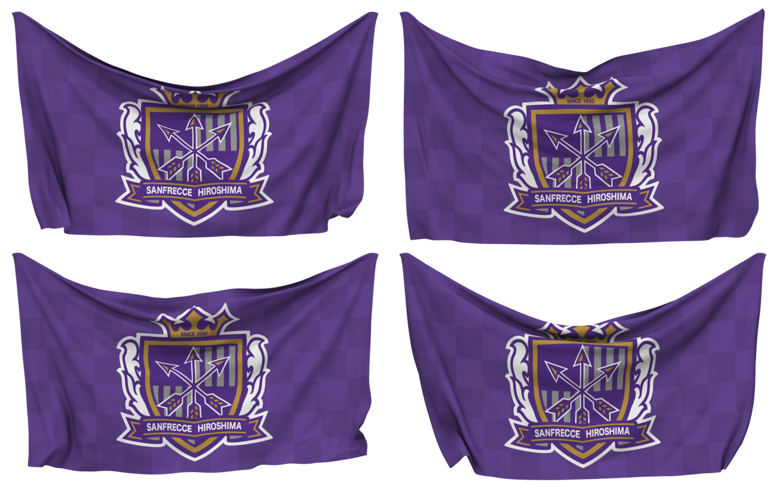 Sanfrecce Hiroshima Pinned Flag from Corners, Isolated with Different Waving Variations, 3D Rendering png