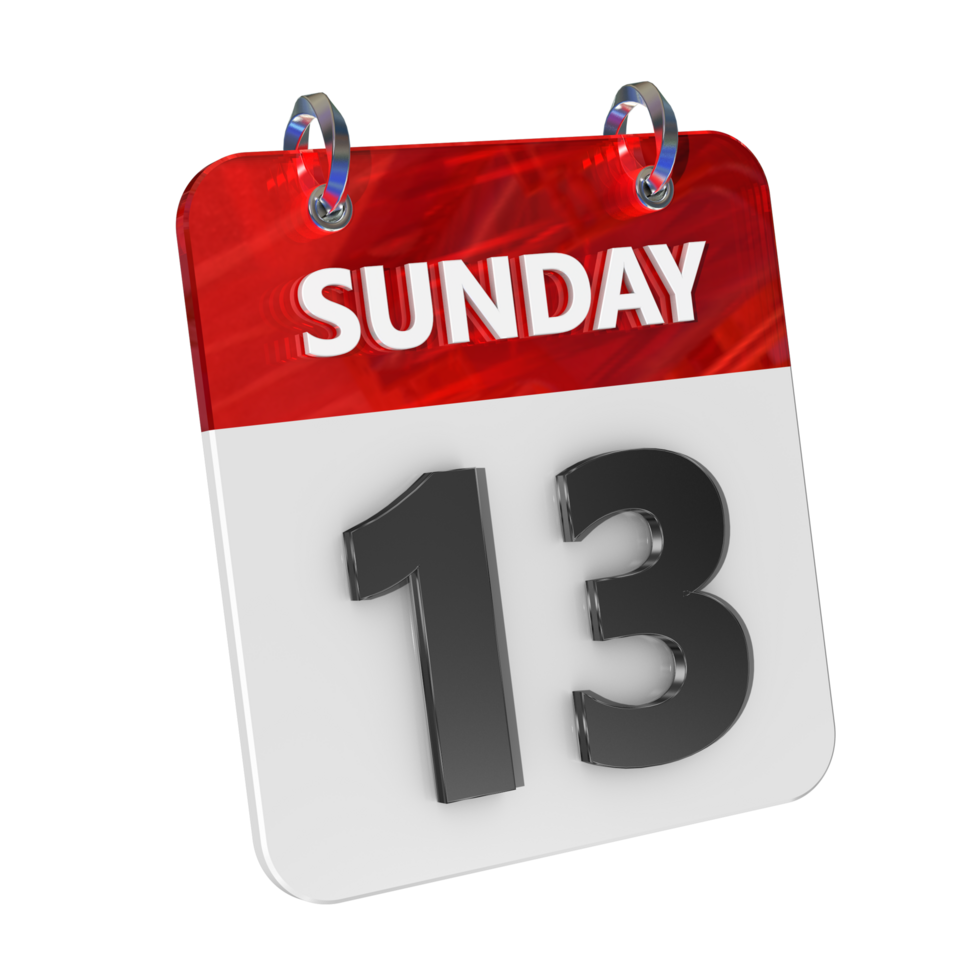 Sunday 13 Date 3D Icon Isolated, Shiny and Glossy 3D Rendering, Month Date Day Name, Schedule, History png