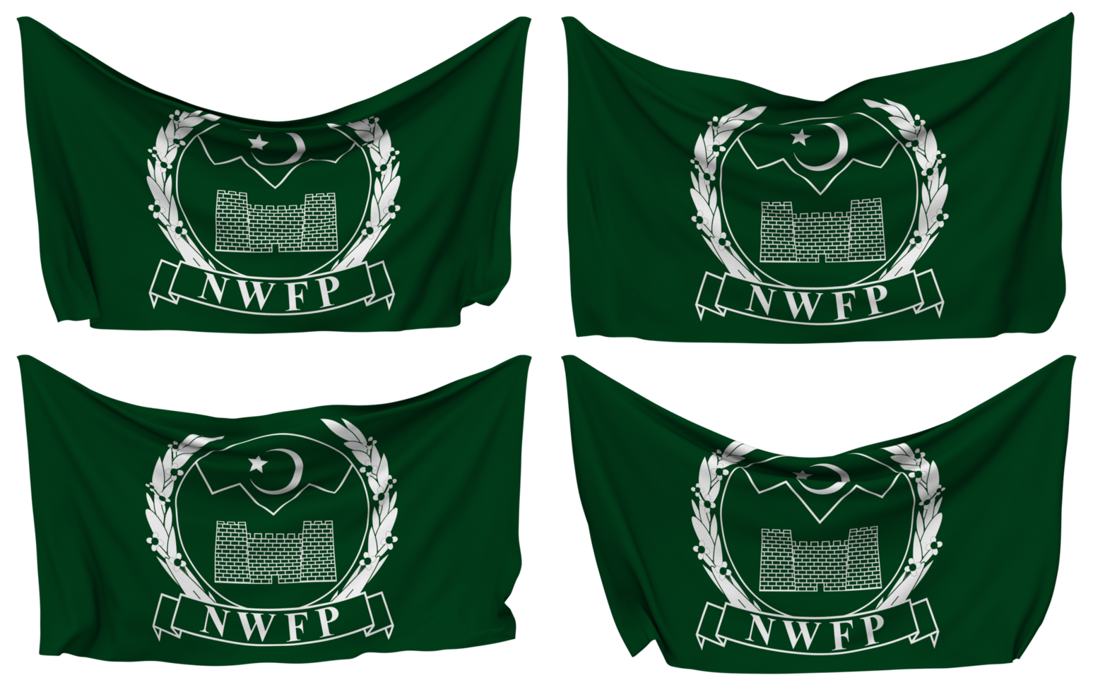 North West Frontier Province, NWFP Pinned Flag from Corners, Isolated with Different Waving Variations, 3D Rendering png
