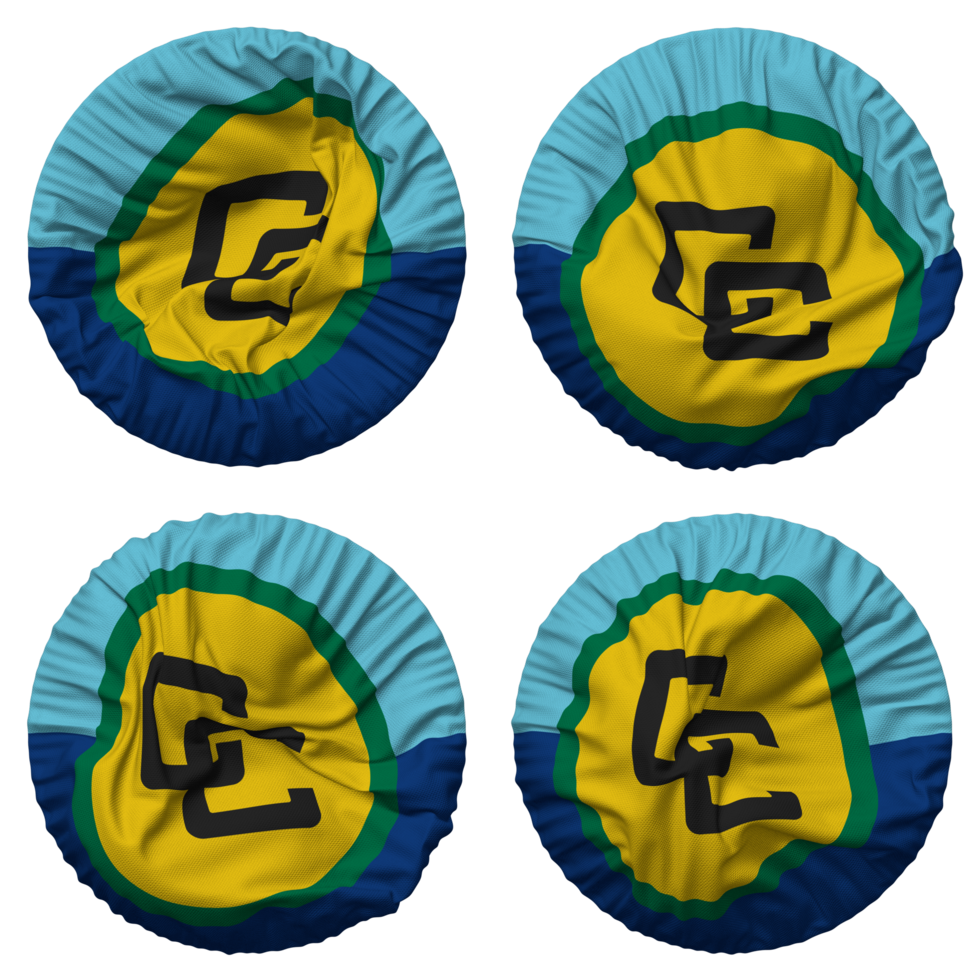 Caribbean Community, CARICOM Flag in Round Shape Isolated with Four Different Waving Style, Bump Texture, 3D Rendering png