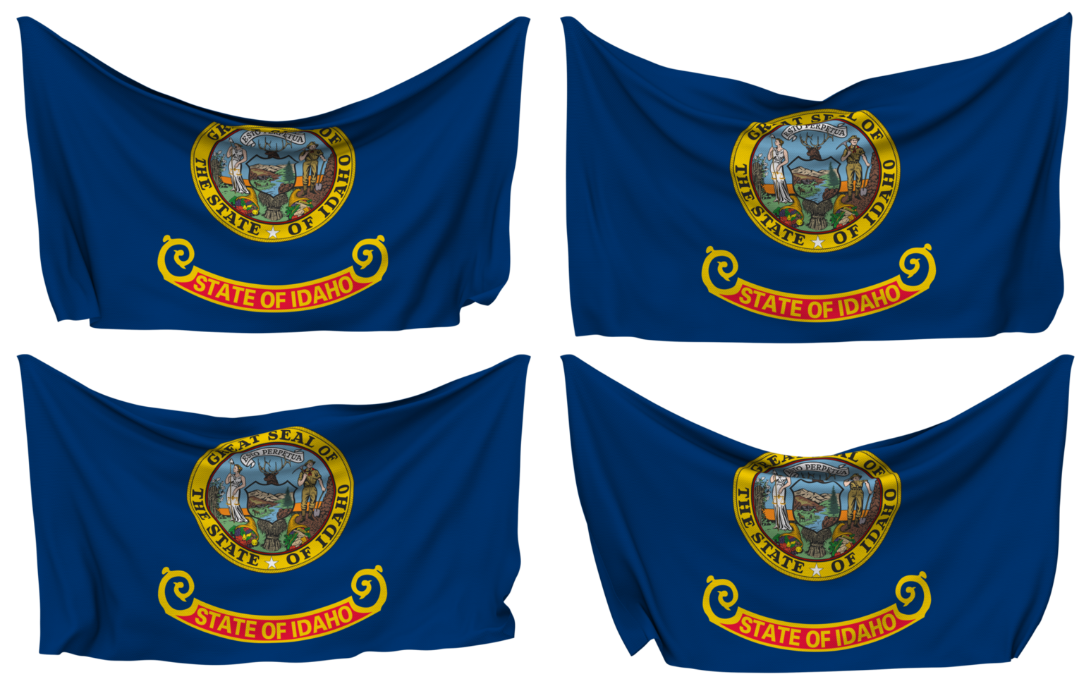 State of Idaho Pinned Flag from Corners, Isolated with Different Waving Variations, 3D Rendering png