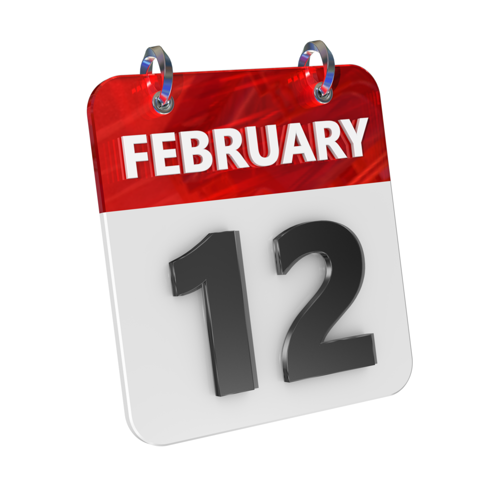 February 12 Date 3D Icon Isolated, Shiny and Glossy 3D Rendering, Month Date Day Name, Schedule, History png