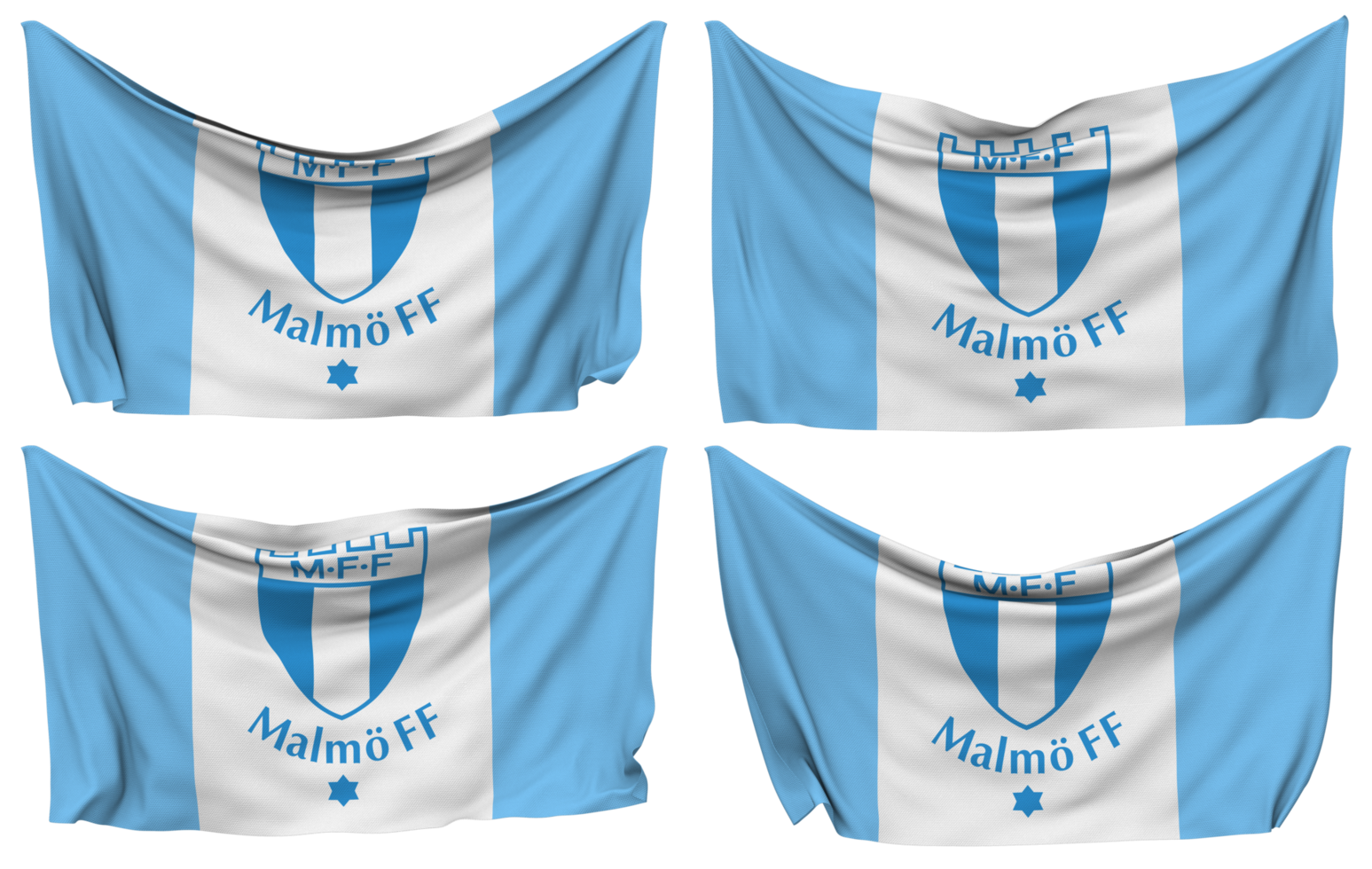 Malmo Fotbollforening, Malmo FF Pinned Flag from Corners, Isolated with Different Waving Variations, 3D Rendering png