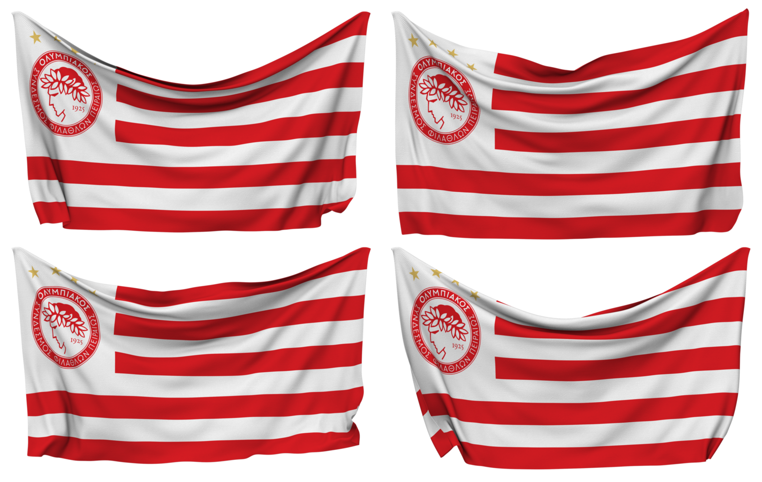 Olympiacos Club of Fans of Piraeu Pinned Flag from Corners, Isolated with Different Waving Variations, 3D Rendering png