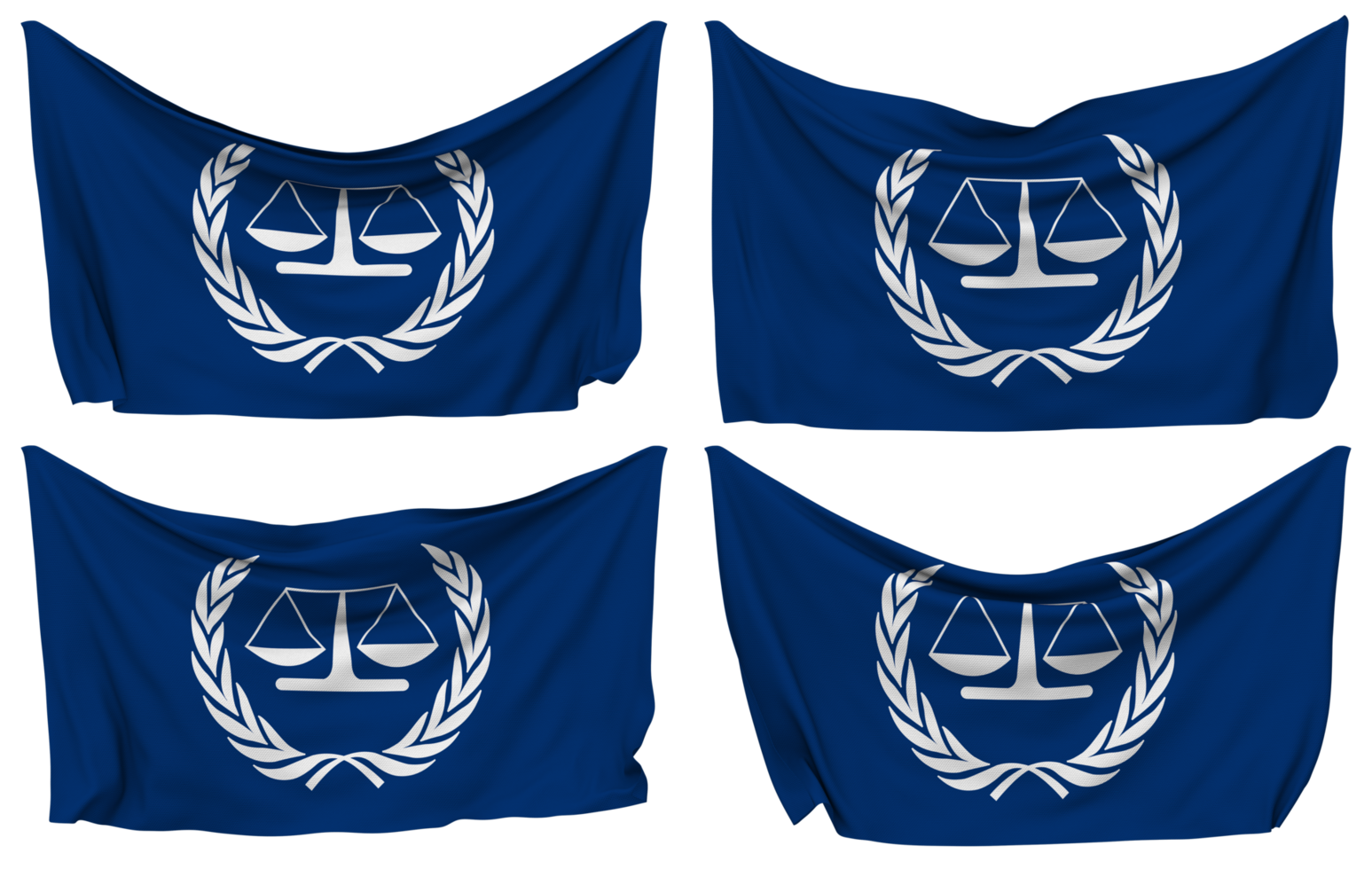 International Criminal Court, ICC Pinned Flag from Corners, Isolated with Different Waving Variations, 3D Rendering png