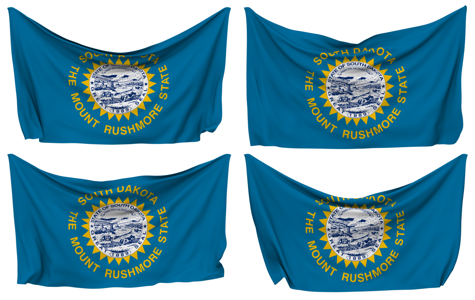 State of South Dakota Pinned Flag from Corners, Isolated with Different Waving Variations, 3D Rendering png