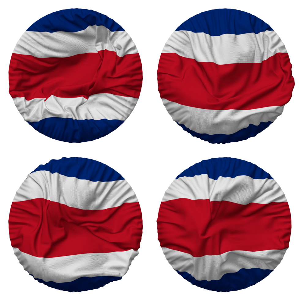 Costa Rica Flag in Round Shape Isolated with Four Different Waving Style, Bump Texture, 3D Rendering png