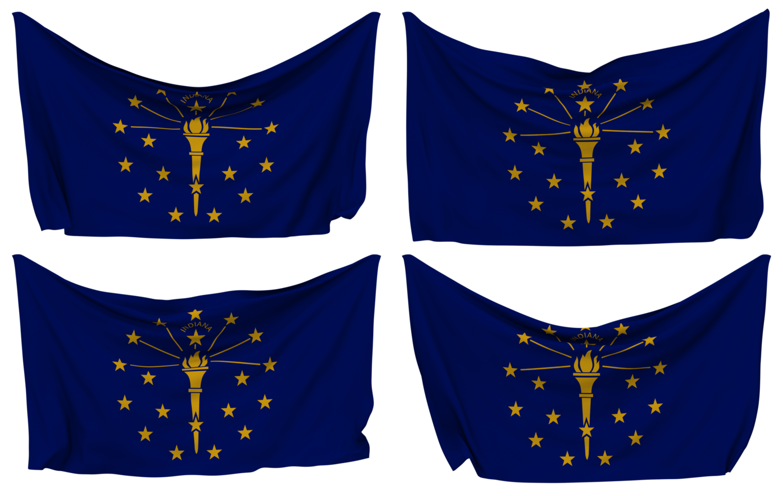 State of Indiana Pinned Flag from Corners, Isolated with Different Waving Variations, 3D Rendering png