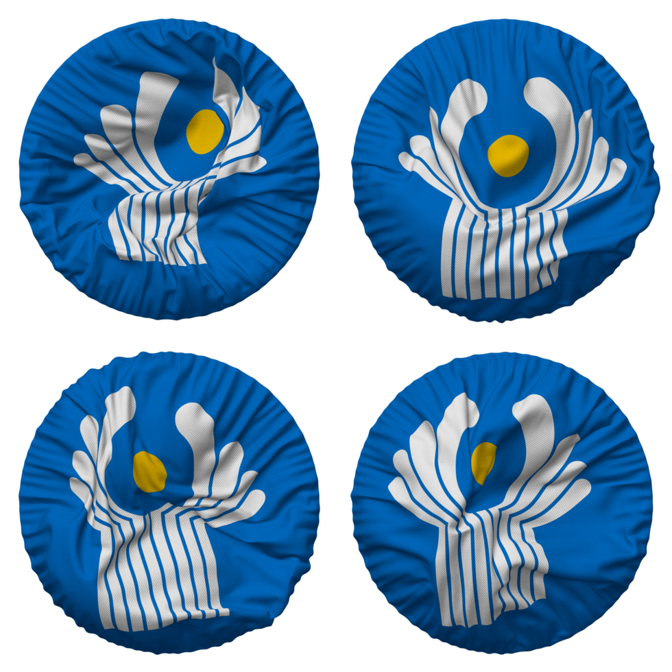 Commonwealth of Independent States, CIS Flag in Round Shape Isolated with Four Different Waving Style, Bump Texture, 3D Rendering png