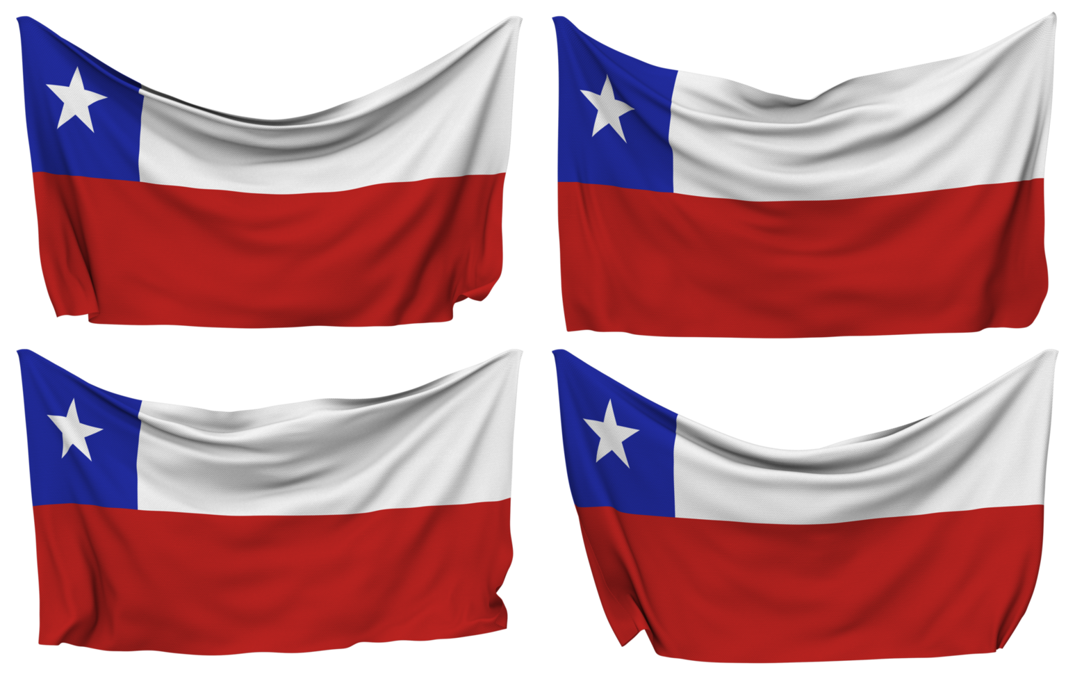 chile fästs flagga från hörn, isolerat med annorlunda vinka variationer, 3d tolkning png